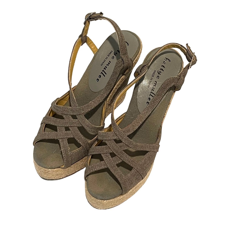 Bettye Muller Espadrille Wedge Sandals Women's 8 Canvas Slingback Made in Spain